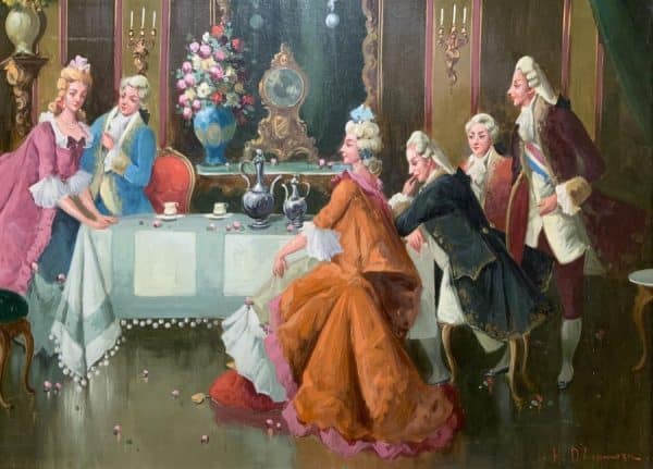 Afternoon Tea Versailles Paris Rococo Interior Genre Oil Portrait Painting Of Courtiers Antique Art Antique Art 5