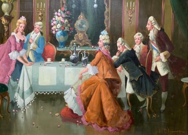 Afternoon Tea Versailles Paris Rococo Interior Genre Oil Portrait Painting Of Courtiers - Image 3