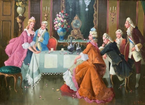 Afternoon Tea Versailles Paris Rococo Interior Genre Oil Portrait Painting Of Courtiers - Image 4
