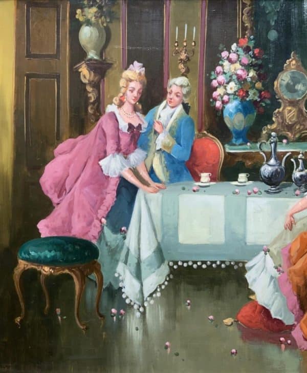 Afternoon Tea Versailles Paris Rococo Interior Genre Oil Portrait Painting Of Courtiers - Image 5
