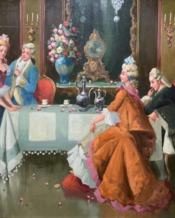 Afternoon Tea Versailles Paris Rococo Interior Genre Oil Portrait Painting Of Courtiers - Image 6