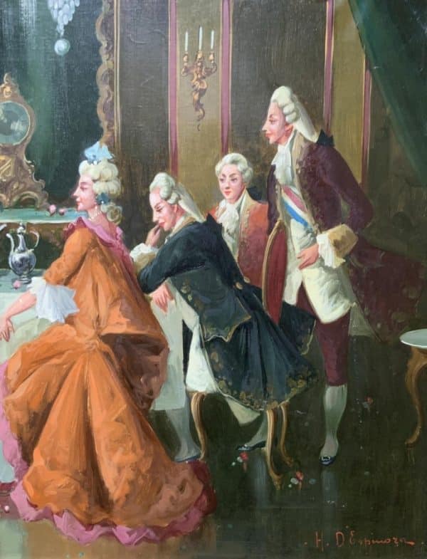 Afternoon Tea Versailles Paris Rococo Interior Genre Oil Portrait Painting Of Courtiers Antique Art Antique Art 9