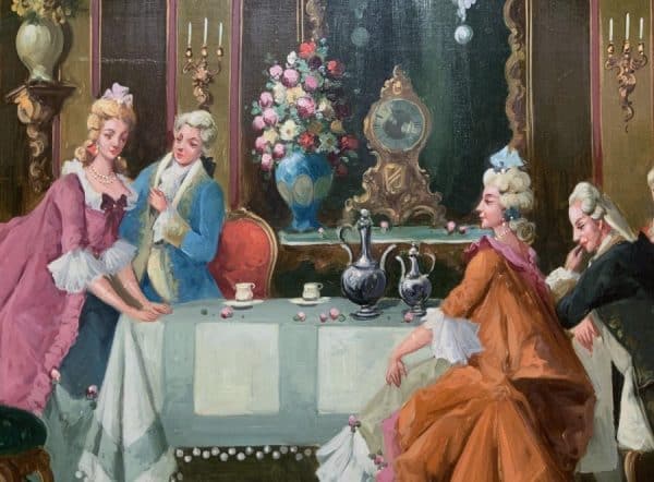 Afternoon Tea Versailles Paris Rococo Interior Genre Oil Portrait Painting Of Courtiers Antique Art Antique Art 10