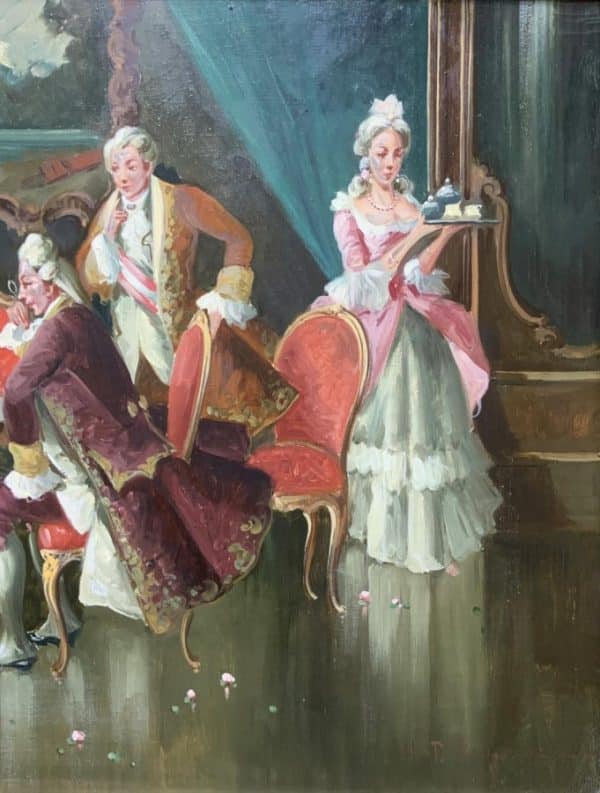 Versailles Paris Interior Genre Oil Portrait Painting Of Courtiers Playing Chess - Image 6