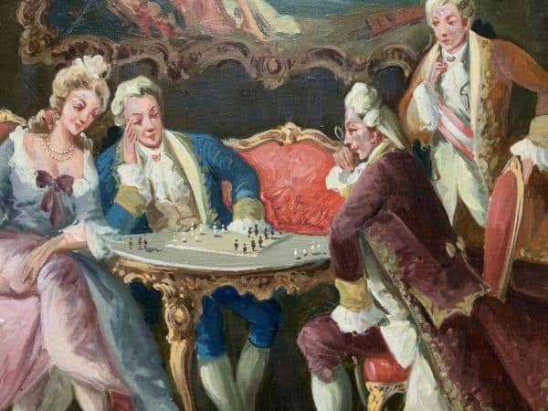 Versailles Paris Interior Genre Oil Portrait Painting Of Courtiers Playing Chess - Image 9