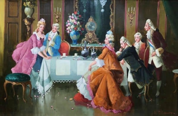 Afternoon Tea Versailles Paris Rococo Interior Genre Oil Portrait Painting Of Courtiers - Image 2