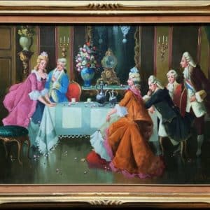 Afternoon Tea Versailles Paris Rococo Interior Genre Oil Portrait Painting Of Courtiers Antique Art Antique Art