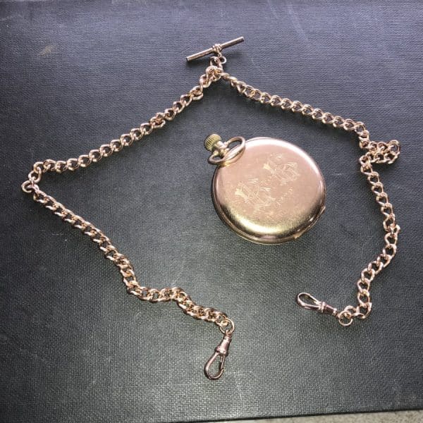 SOLD Gold 9CT DOUBLE ALBERT CHAIN & Pocket watch Antique Jewellery 5