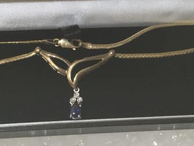 Diamonds & Sapphire 9KT Solid Gold Necklace Antique Jewellery 5