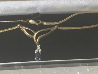 Diamonds & Sapphire 9KT Solid Gold Necklace Antique Jewellery 6