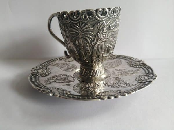 Exquisite & RARE WW2 Iraqi Silver MINIATURE Cup & Saucer BAGHDAD Marsh Arab Iraq Antique Silver 3