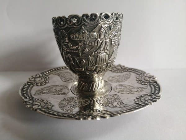 Exquisite & RARE WW2 Iraqi Silver MINIATURE Cup & Saucer BAGHDAD Marsh Arab Iraq Antique Silver 4