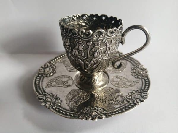 Exquisite & RARE WW2 Iraqi Silver MINIATURE Cup & Saucer BAGHDAD Marsh Arab Iraq Antique Silver 6