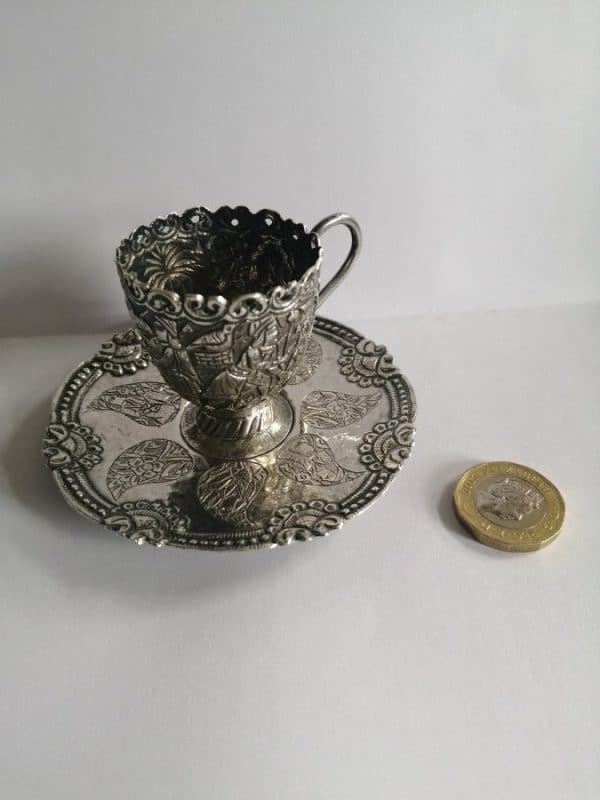 Exquisite & RARE WW2 Iraqi Silver MINIATURE Cup & Saucer BAGHDAD Marsh Arab - Image 9