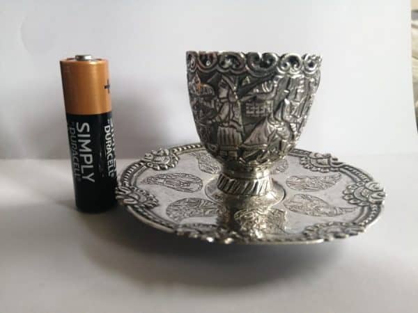 Exquisite & RARE WW2 Iraqi Silver MINIATURE Cup & Saucer BAGHDAD Marsh Arab Iraq Antique Silver 12