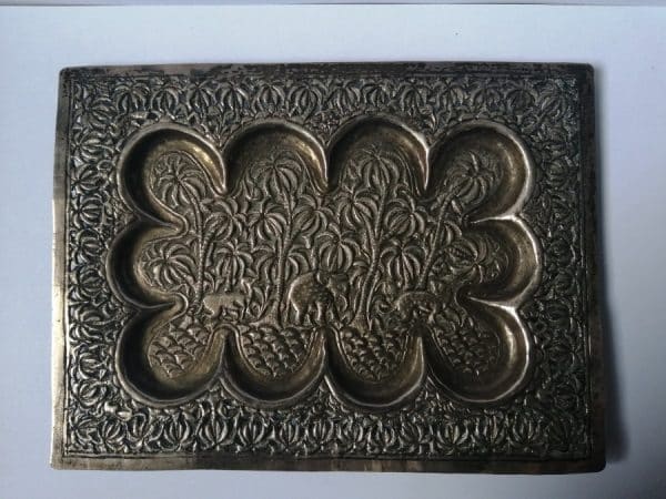 RARE Anglo Indian Silver card TRAY engraved PIERCED c1880 UNUSUAL Kutch Kashmir