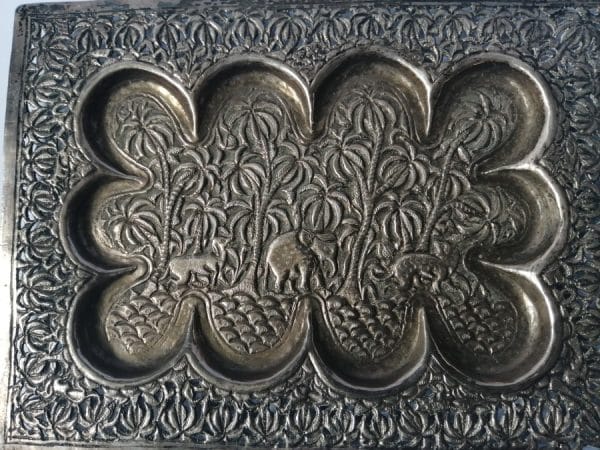 RARE Anglo Indian Silver card TRAY engraved PIERCED c1880 UNUSUAL Kutch Kashmir India Antique Silver 4