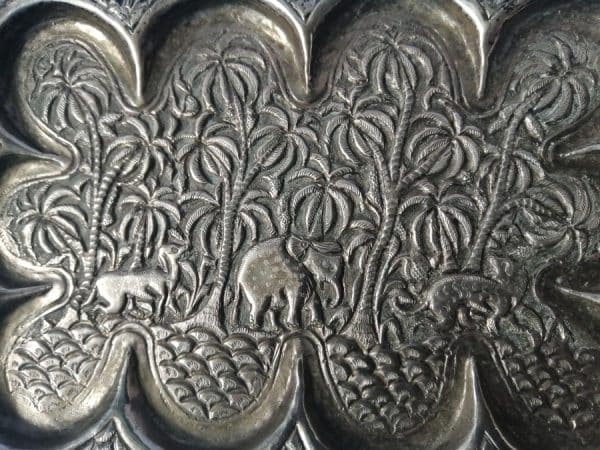 RARE Anglo Indian Silver card TRAY engraved PIERCED c1880 UNUSUAL Kutch Kashmir India Antique Silver 5