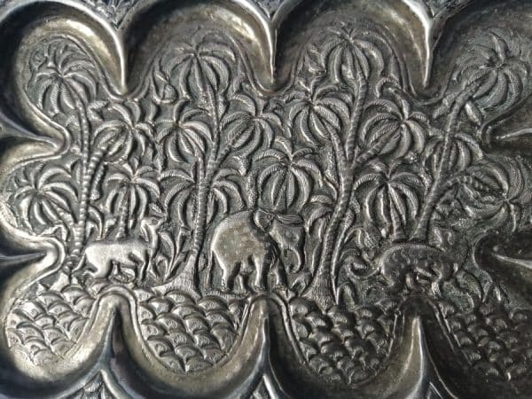 RARE Anglo Indian Silver card TRAY engraved PIERCED c1880 UNUSUAL Kutch Kashmir - Image 3