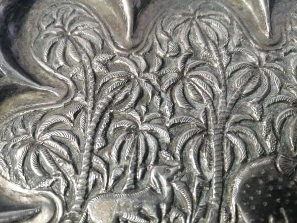 RARE Anglo Indian Silver card TRAY engraved PIERCED c1880 UNUSUAL Kutch Kashmir India Antique Silver 9
