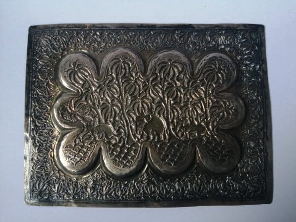 RARE Anglo Indian Silver card TRAY engraved PIERCED c1880 UNUSUAL Kutch Kashmir India Antique Silver 7
