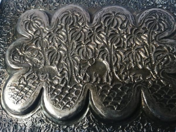 RARE Anglo Indian Silver card TRAY engraved PIERCED c1880 UNUSUAL Kutch Kashmir India Antique Silver 8