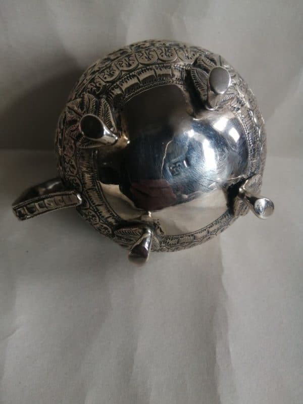 RARE Anglo Indian Silver Bachelor’s Teapot c1890 SIGNED Kutch / Lucknow Elephant Finial Chennai Antique Silver 12