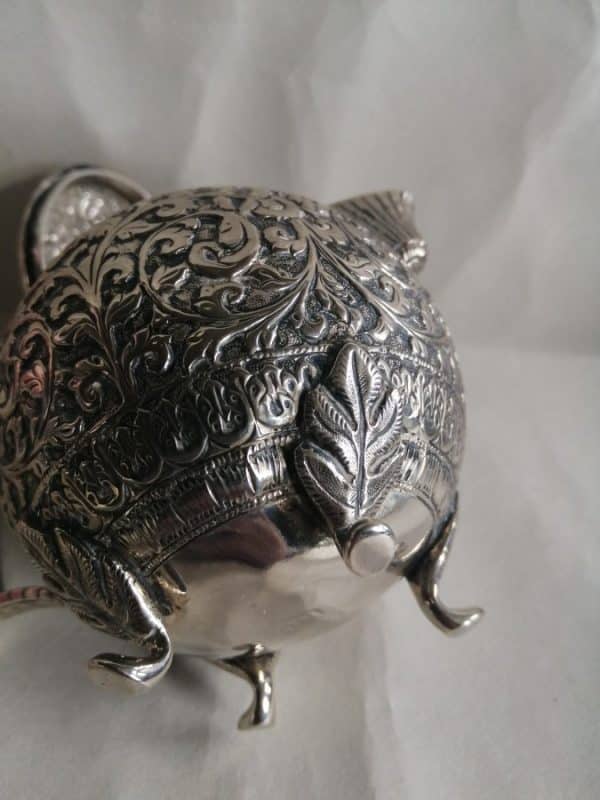 RARE Anglo Indian Silver Bachelor’s Teapot c1890 SIGNED Kutch / Lucknow Elephant Finial Chennai Antique Silver 13