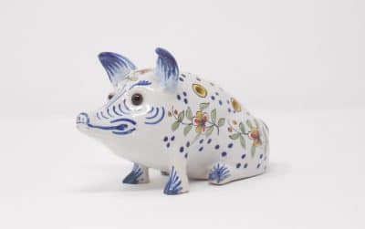French Faience Figural Pig Quill Holder