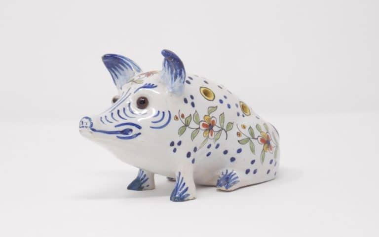 French Faience Figural Pig Quill Holder