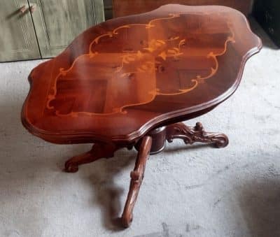 Italian Mahogany Coffee Table Rococo Style With Inlaid Detail And Carved Legs - Image 2