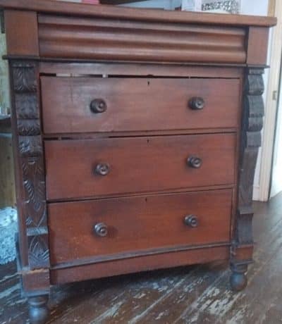 Antique Victorian Mahogany Scotch Chest Of Drawers With Carved Columns - Image 2