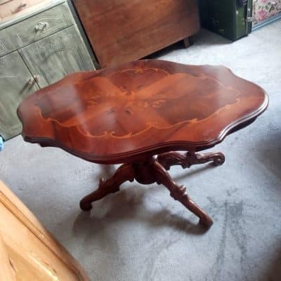 Italian Mahogany Coffee Table Rococo Style With Inlaid Detail And Carved Legs