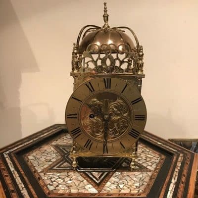 Lantern clock fusee passing strike large & heavy Antique Clocks 3