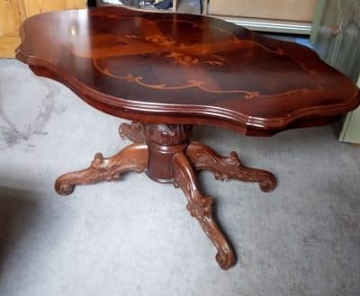 Italian Mahogany Coffee Table Rococo Style With Inlaid Detail And Carved Legs - Image 4