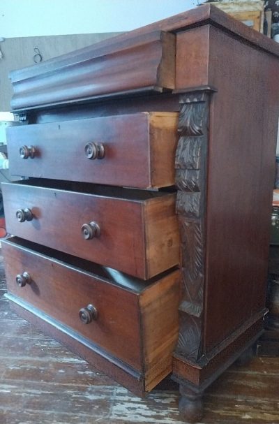 Antique Victorian Mahogany Scotch Chest Of Drawers With Carved Columns - Image 4