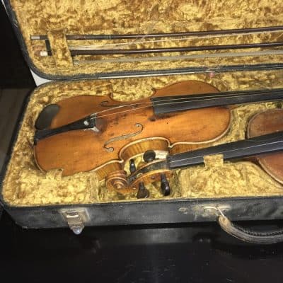 French Violins 4/4 cased with 4 bows. Antique Musical Instruments 6