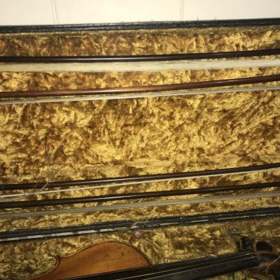 French Violins 4/4 cased with 4 bows. - Image 6