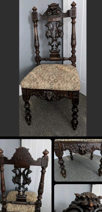 English Walnut chair with stunning carving Antique Chairs 3