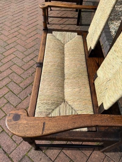 Rare Pair of William Birch Oak Settles c1895 Hall Seat Antique Benches 12