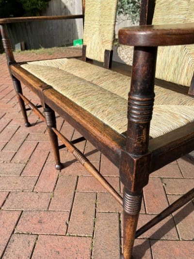 Rare Pair of William Birch Oak Settles c1895 Hall Seat Antique Benches 9