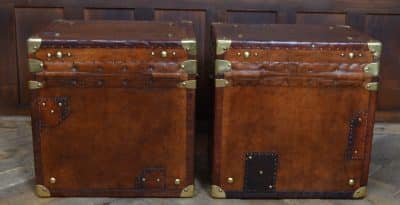 Pair Of Leather Storage Trunks / Boxes SAI3098 Antique Boxes 9