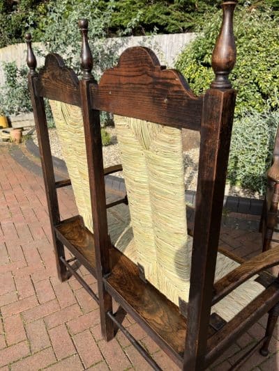 Rare Pair of William Birch Oak Settles c1895 Hall Seat Antique Benches 11