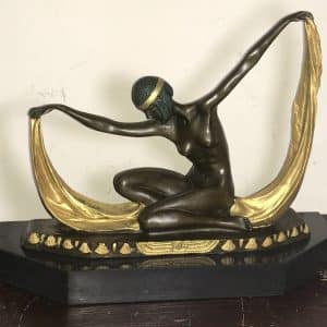 Art Deco “ Dancing With Egyptian “ Bronze & Marble Antique Sculptures