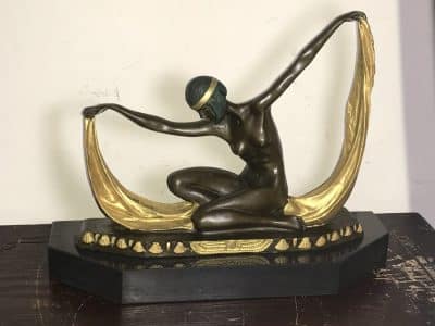 Art Deco “ Dancing With Egyptian “ Bronze & Marble Antique Sculptures 3
