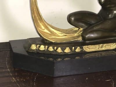 Art Deco “ Dancing With Egyptian “ Bronze & Marble Antique Sculptures 5