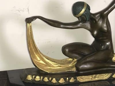 Art Deco “ Dancing With Egyptian “ Bronze & Marble Antique Sculptures 6