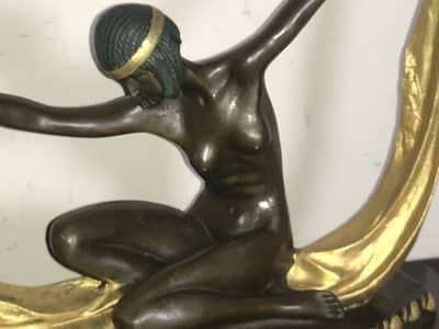 Art Deco “ Dancing With Egyptian “ Bronze & Marble Antique Sculptures 7