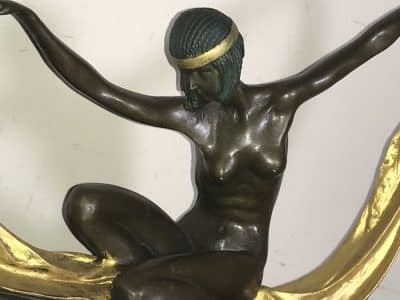 Art Deco “ Dancing With Egyptian “ Bronze & Marble Antique Sculptures 9