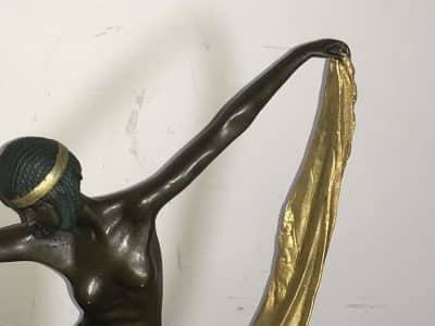Art Deco “ Dancing With Egyptian “ Bronze & Marble Antique Sculptures 10